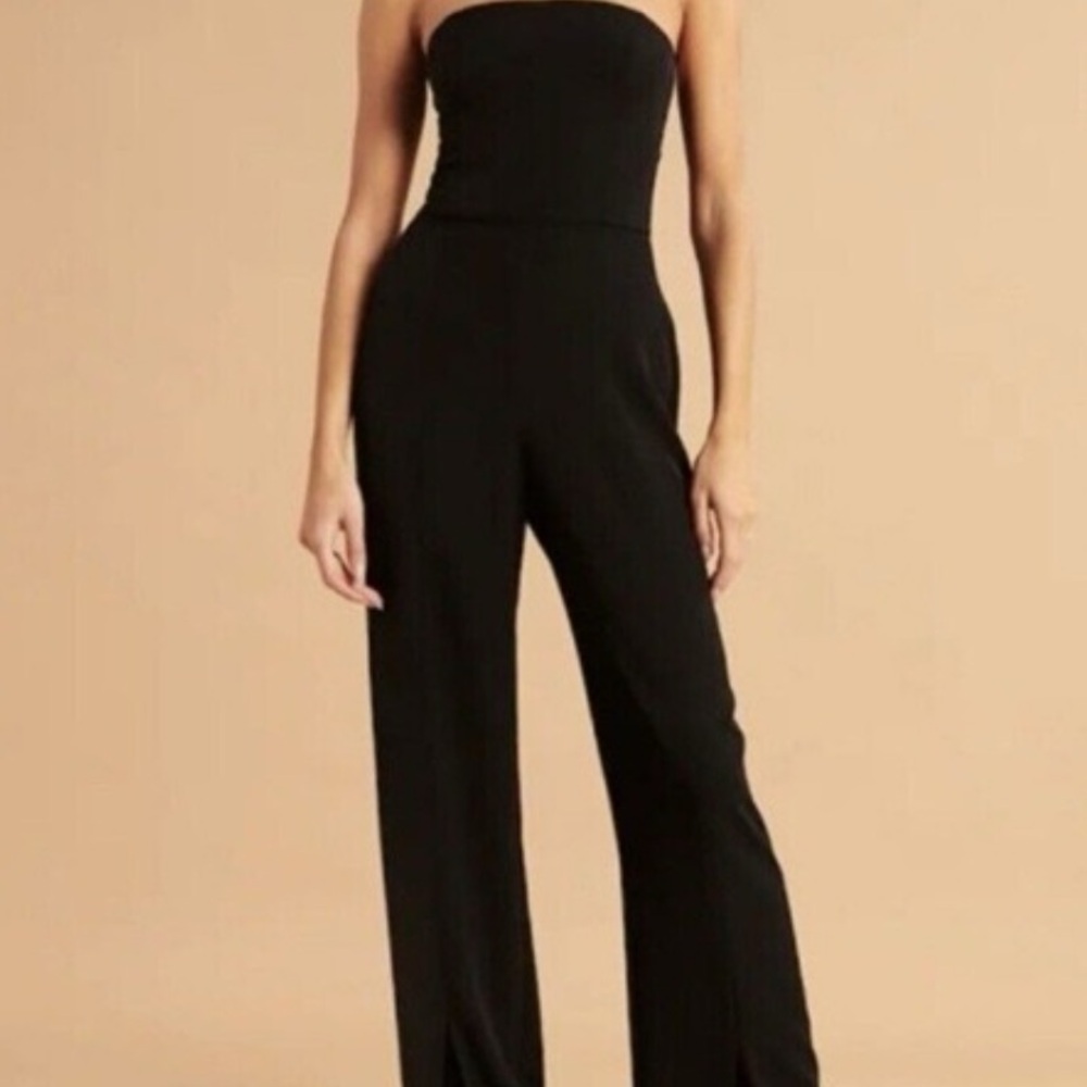 Abercrombie & Fitch Black Strapless Split Hem Jumpsuit